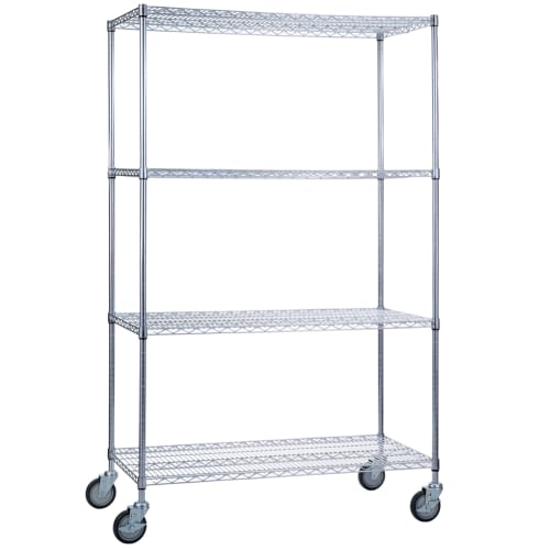 R&B Wire Rolling Wire Shelving Cart 24 x 60 x 68 With Wire Shelves - Short